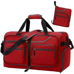 Reisetasche, 65 l, faltbare Reisetasche mit Schuhfach und Nasstasche, wasserdicht und reißfest, A6-rot, 65L, Reisen von WEREWOLVES