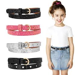 WERFORU 4 Stück Kinder Skinny Gürtel Glitter PU Ledergürtel für Mädchen Bunte Mädchen Gürtel mit Goldschnalle für Jeans Kleid von WERFORU