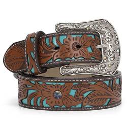 WERFORU Damen Vintage Ledergürtel Western Cowboy Cowgirl Retro Türkis Landgürtel für Jeans Hosen Kleider von WERFORU