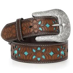 WERFORU Damen Vintage Western Ledergürtel Cowgirl Retro Türkis Landgürtel für Jeans Hosen Kleider von WERFORU