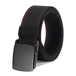 WERFORU Gürtel Nylon Canvas Belt für Herren, Militärische Taktische Gürtel Atmungsaktiver Gurt aus Segeltuch mit Legierter Schnalle, Schwarz & Rote Linie von WERFORU