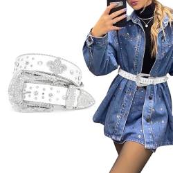 WERFORU Strass Nietengürtel für Männer Frauen, Western Ledergürtel für Cowgirl Cowboy Vintage Bling Gürtel für Hosen Kleid von WERFORU