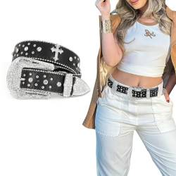 WERFORU Strass Nietengürtel für Männer Frauen, Western Ledergürtel für Cowgirl Cowboy Vintage Bling Gürtel für Hosen Kleid von WERFORU