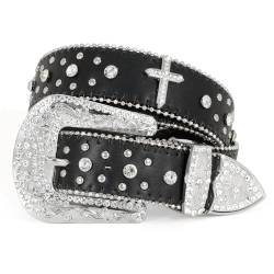 WERFORU Strass Nietengürtel für Männer Frauen, Western Ledergürtel für Cowgirl Cowboy Vintage Bling Gürtel für Hosen Kleid von WERFORU