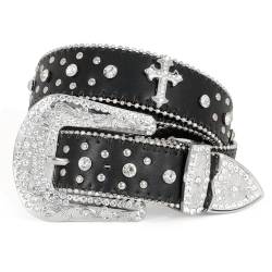 WERFORU Strass Nietengürtel für Männer Frauen, Western Ledergürtel für Cowgirl Cowboy Vintage Bling Gürtel für Hosen Kleid von WERFORU