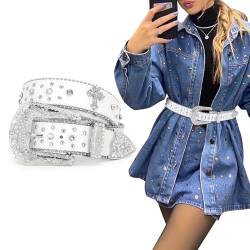 WERFORU Strass Nietengürtel für Männer Frauen, Western Ledergürtel für Cowgirl Cowboy Vintage Bling Gürtel für Hosen Kleid von WERFORU