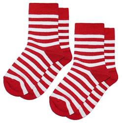 WERI SPEZIALS Baby und Kinder Socken für Mädchen Baumwolle Doppelpack 2er Set farbige Ringel Designs (23-26, Rot+Weiß Farbige Ringel 2er) von WERI SPEZIALS