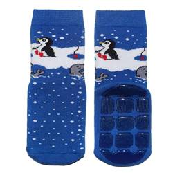 WERI SPEZIALS Baby und Kinder Voll-ABS Frottee Anti-Rutsch Socken für Jungen und Mädchen - Frohe Weihnachtsmotiven (39-42, Mittelblau Freunde) von WERI SPEZIALS