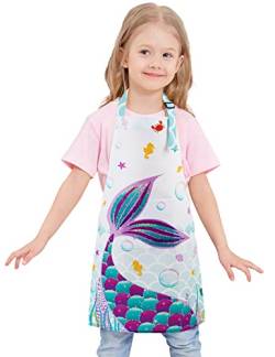 WERNNSAI Schürze Kinder - Meerjungfrau Kochschürze Kinder mit Taschen Verstellbarem Riemen Malschürze Kinder (Extra klein, 2–5 Jahre) von WERNNSAI