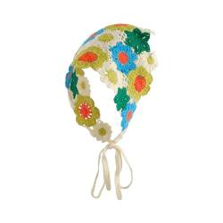 WERNZATT-Blume gestrickt Haar Turban böhmischen Stirnband geflochtene gestrickte Dreieck Stirnband Frauen Vintage Stirnband (Blaue bunte Blume, One Size) von WERNZATT