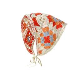 WERNZATT-Blume gestrickt Haar Turban böhmischen Stirnband geflochtene gestrickte Dreieck Stirnband Frauen Vintage Stirnband (Orange, One Size) von WERNZATT