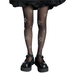 WERNZATT-Damen Leggings aus Netzstrümpfen Glänzende Strasssteine Sexy Strumpfhosen mit hoher Taille Weiche Strümpfe (Schwarzer Stern, One Size) von WERNZATT