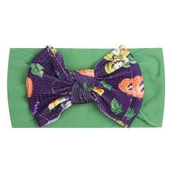 Baby Mädchen Stirnband Halloween Kürbis bedruckte Haarbänder Schleife geknotet Headwrap für Neugeborene Haarschleifen Mädchen (Green, One Size) von WERVOT