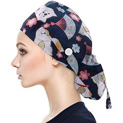 OP-Haube Unisex OP-Kappe Medizinische Kappe Bedruckte Füllig Turban Hut Verstellbare Füllig Haarabdeckung Unisex Doktor Kappe Baretthauben mit Schweißband für Arbeiterin Körperpflege Bedarf(A7) von WERVOT