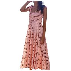 Sommerkleid Damen Kleider Lang Strandkleid Maxikleid Ärmellos mit U-Ausschnitt Freizeitkleider Urlaubskleid Elegant Retro Sommer Spitzen Maxi Kleider Boho Lang Lose Casual A-Linie Kleid(A Rosa,S) von WERVOT