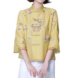 WERVOT Damen Frühjahr/Sommer Retro Chinesische Stickerei Verbesserung Tang Kleid Top Chinesisches Teekleid Hosenanzug Damen Sommer (AA-Yellow, XXXXL) von WERVOT