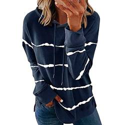 WERVOT Kapuzenpullover Damen Herbst Tie-dye Streifen Hoodie Sweatshirts Casual Lose Langarm Pullover Oberteile Bluse Tops(A Blau,M) von WERVOT