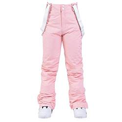 WERVOT Skihose für Damen Leichte und Dicke, Wasserabweisende Damenhose Thermohose, Verstellbarer Bund, Abnehmbaren Hosenträgern, Taschen Ideale Skibekleidung Im Winter(B Rosa,XXL) von WERVOT