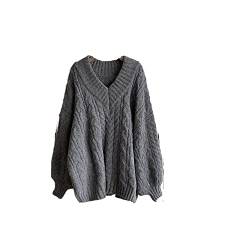 WESBR Das Neue Damen-Pullover, weicher V-Ausschnitt, solide, lockere Passform, grob gestrickter, übergroßer Pullover for den Herbst (Color : Grey, Size : One Size) von WESBR