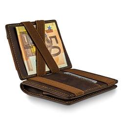 WEST - Magic Wallet mit AirTag Fach und großes Münzfach - Portmonee inklusive edler Geschenkbox - Geldbeutel AirTag Wallet Herren - Geldbörse RFID Datenschutz - Smart Wallet (Braun Orange) von WEST
