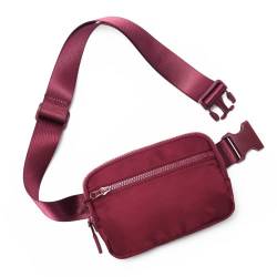 WESTBRONCO Bauchtaschen für Damen und Herren, Gürteltasche mit 4 Reißverschlusstaschen, modische Hüfttaschen, leichte Crossbody-Taschen mit verstellbarem Riemen für Workout/Laufen/Wandern, A-Wine Rot, von WESTBRONCO