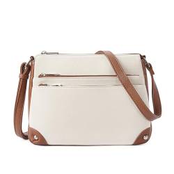 WESTBRONCO Crossbody-Taschen für Frauen, mittelgroße Schulterhandtaschen, Geldbörse mit mehreren Reißverschlussfächern, Beige mit Braun, Kleine Umhängetasche von WESTBRONCO