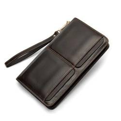 WESTCH Herren-Clutch-Brieftaschen, echtes Leder, Lange Geldbörsen, große Kapazität, Business-Geldbörse, Reißverschlüsse, Handytaschen für Männer (Farbe: A, Größe: Einheitsgröße) von WESTCH