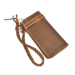 WESTCH Vintage-Haspe, großes Fassungsvermögen, Pferd, echtes Leder, für Herren, Bifold-Geldbörse, Clutch, Geldbörse, Kette (Farbe: A, Größe: Einheitsgröße) von WESTCH