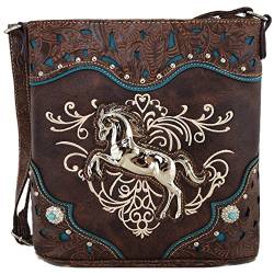 Western-Cowgirl-Stil Pferd Cross-Body Handtaschen versteckt tragen börsen Country Frauen Single Shoulder Bag, Braun (coffee), Large von WESTERN ORIGIN