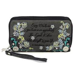 Western Style Damen Geldbörse mit Reißverschluss und doppeltem Reißverschluss mit abnehmbarem Handgelenkriemen Kartenbörse Clutch Continental Wallet, #2 Schwarz, Cowgril Trendy Western Style Damen von WESTERN ORIGIN