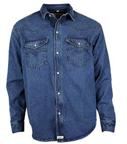 WESTERN-SPEICHER Herren Denim Jeanshemd Hemd Langarm Blau Druckknöpfe Größe 5XL von WESTERN-SPEICHER