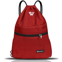 WESTWOOD FOX WFX Tasche mit Kordelzug, wasserdicht, Sport, Fitnessstudio, Rucksack für Damen und Herren, PE-Beutel, Außentasche, Reißverschluss, Schule, Strand, Urlaub, Schwimmen, Reisen, rot, One von WESTWOOD FOX