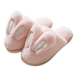 Niedliche Kaninchenohren Plüschhaus-Hausschuhe, Frauen-Hausschuhe, rutschfeste flauschige Plüsch-Hausschuhe, niedliche Kaninchenohren, Plüschhaus-Hausschuhe für Frauen (Pink, 37-38) von WESYY