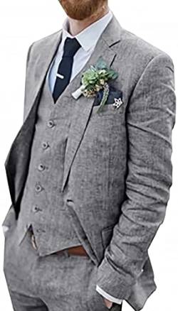 3 Stück Vintage Leinenanzüge, lässige Mode Slim Jacke Blazer + Weste + Hosen Smoking for Hochzeiten und Geschäft (Farbe : Gray, Größe : 48) von WETRIM