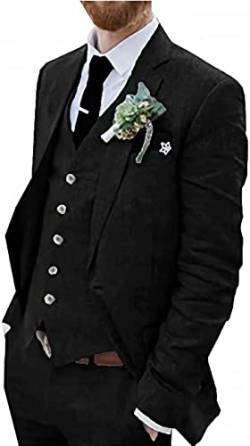 3 Stück Vintage Leinenanzüge, lässige Mode Slim Jacke Blazer + Weste + Hosen Smoking for Hochzeiten und Geschäft (Farbe : Schwarz, Größe : 54) von WETRIM