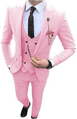 Stilvoller schlanker Fit 3 -teiliges Prom -Tuxedo Notch Revers Bräutigam Hochzeitsanzug (Blazer + Weste + Hose) (Farbe : Pink, Größe : 48) von WETRIM
