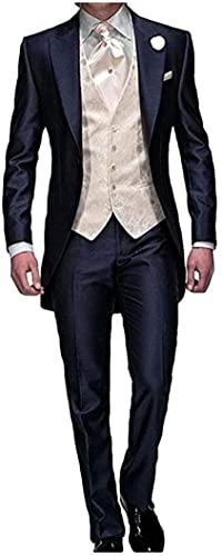 WETRIM Männer navy blauer bräutigam tuxedos 3 Pc. Failcoat Notch Revers Hochzeit Anzüge Männer Anzug (Farbe : Navy Blue, Größe : 48) von WETRIM