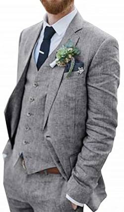 WETRIM Retro Blauer Leinenanzug for Männer Casual Hochzeitsanzug for Männer Seersucker Anzug Slim Fit 3 Stück Jacke Blazer Bräutigam Smoking (Farbe : Gray, Größe : 50) von WETRIM