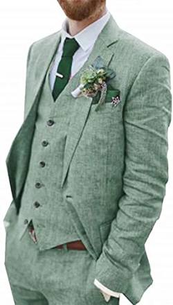 WETRIM Retro Blauer Leinenanzug for Männer Casual Hochzeitsanzug for Männer Seersucker Anzug Slim Fit 3 Stück Jacke Blazer Bräutigam Smoking (Farbe : Light Green, Größe : 48) von WETRIM