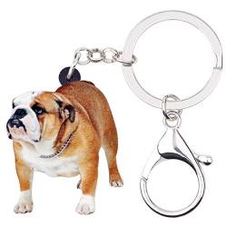 WEVENI Acryl Englische Bulldogge Schlüsselanhänger Haustiere Schlüsselring Schmuck Charms für Damen Frauen Mädchen Brieftasche Tasche (Kaffee) von WEVENI JEWELRY