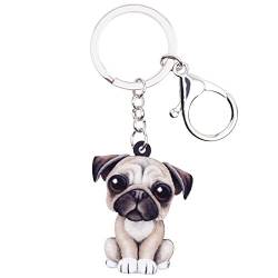 WEVENI Acryl Mops Hund Schlüsselanhänger Zubehör für Frauen Mädchen Handtasche Auto Brieftasche Charms (Braun) von WEVENI JEWELRY