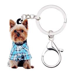 WEVENI Acryl Yorkshire Terrier Hund Schlüsselanhänger Yorkie Schlüsselring Frauen Mädchen Handtasche Auto Zubehör (Blau) von WEVENI JEWELRY