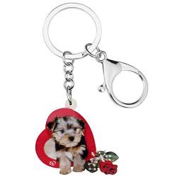WEVENI Acryl Yorkshire Terrier Hund Schlüsselanhänger Yorkie Schlüsselring Frauen Mädchen Handtasche Auto Zubehör (Valentinstag A) von WEVENI JEWELRY