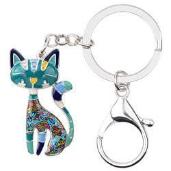 WEVENI Cute Emaille Schlüsselanhänger Katze Deko Katzen Schmuck Auto Brieftasche für Damen Frauen Mädchen Charms (Blau) von WEVENI JEWELRY