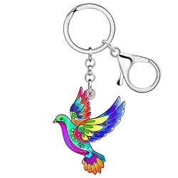 WEVENI Cute Taube Schlüsselanhänger Charms Acryl Taube Schlüsselring Vogel Schmuck für Frauen Mädchen Auto Zubehör (Regenbogen) von WEVENI JEWELRY