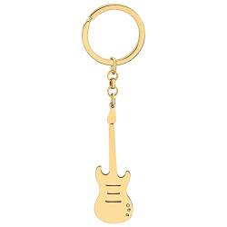 WEVENI Edelstahl süße Gitarre Schlüsselring Bass Schlüsselanhänger Ringe Handtasche Charms für Damen Mädchen (Vergoldet) von WEVENI JEWELRY