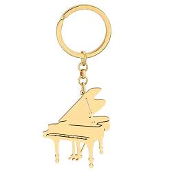 WEVENI Klavier Schlüsselanhänger Zierliche Edelstahl Klavier Schlüsselringe für Damen Mädchen Musikinstrumente Geschenke Autoschlüssel Charms (Vergoldet) von WEVENI JEWELRY