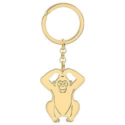 WEVENI Niedlicher Affen-Geschenke Edelstahl Paar Affen Schlüsselanhänger Ring Affe Orang-Utan Gorilla Zubehör für Frauen Mädchen (Orang Utan Gold) von WEVENI JEWELRY