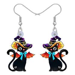 WEVENI Acryl Halloween Kürbis Schwarz Katze Ohrringe Anhänger Cat Schmuck für Damen Frauen Mädchen (Black Cat K) von WEVENI