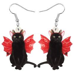 WEVENI Acryl Halloween Kürbis Schwarz Katze Ohrringe Anhänger Cat Schmuck für Damen Frauen Mädchen (Schwarz) von WEVENI